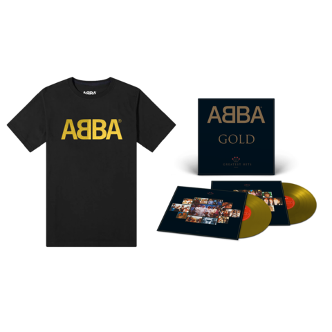 Gold (30th Anniversary) by ABBA - Gold Coloured 2LP + Logo T-Shirt - shop now at uDiscover store