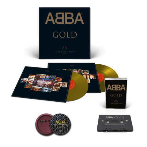 Gold (30th Anniversary) by ABBA - Gold Coloured 2LP + Black Cassette + Pin - shop now at uDiscover store