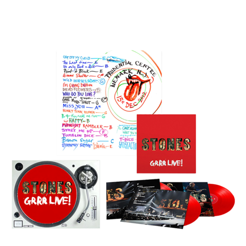 GRRR LIVE! by The Rolling Stones - Exklusive 3LP Red + Slipmat + Ronnie Wood Setlist Lithograph - shop now at uDiscover store